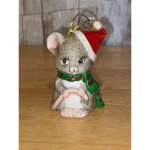 Vintage JSNY Holiday Friend Mouse Christmas Ornament Porcelain Bell Decoration